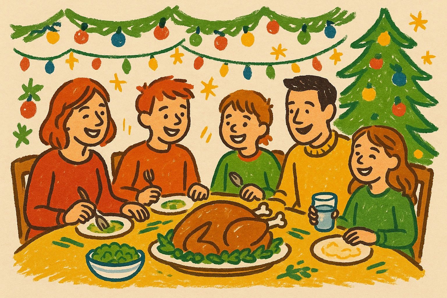 A family sharing a warm holiday meal together